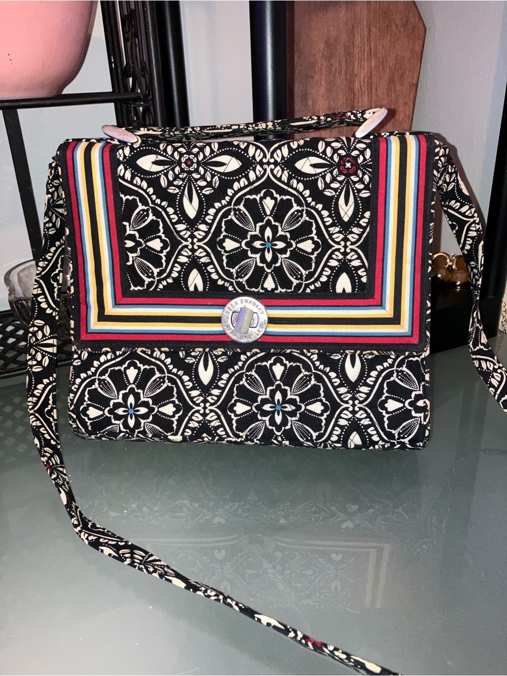 Vera Bradley Black Barcelona Pattern Julia Convertible Crossbody Purse